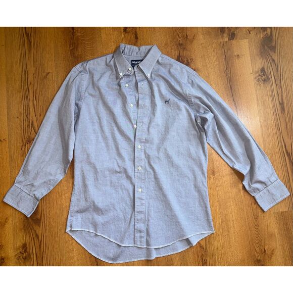 Vintage Wrangler Cowboy Cut X Long Tail Chambray Button Down USA Size Men Large - Picture 1 of 11